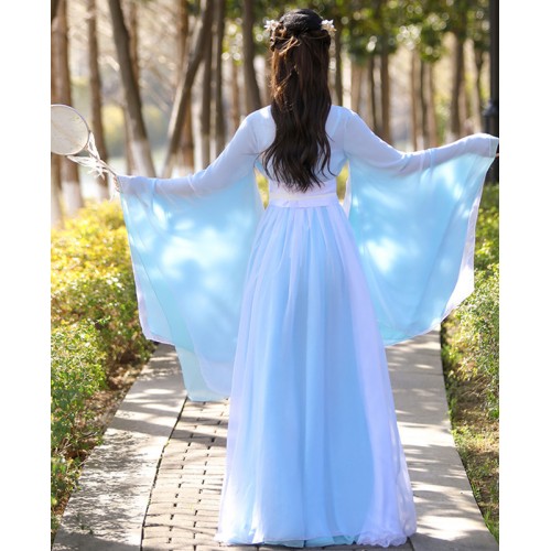 Blue gradient Chinese Fairy Hanfu Princess Dresses for Women Girls female Han Ming Song Dynasty wide-sleeved fairy skirt ancient Folk costume film cosplay gown for lady